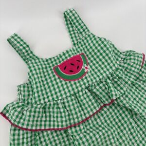 Bonnie Jean Sleeveless Top Girl Sz 5 Green Gingham Excellent Watermelon Applique
